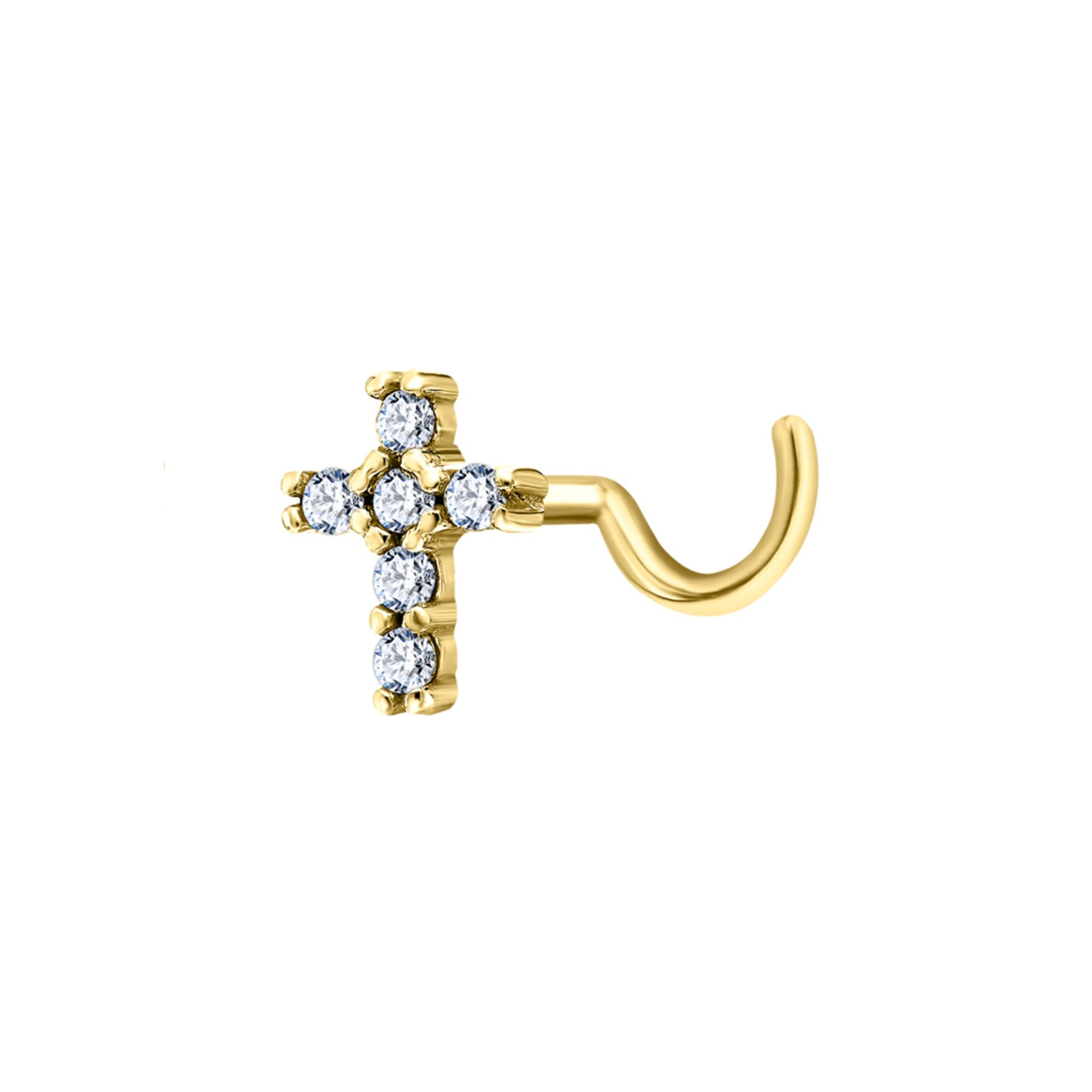14k Solid Gold Diamond Cross Nose Ring•20G Cross Nose Stud Piercing•Dainty Stud Piercing Cushionblue
