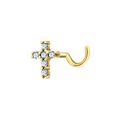 14k Solid Gold Diamond Cross Nose Ring•20G Cross Nose Stud Piercing•Dainty Stud Piercing Cushionblue