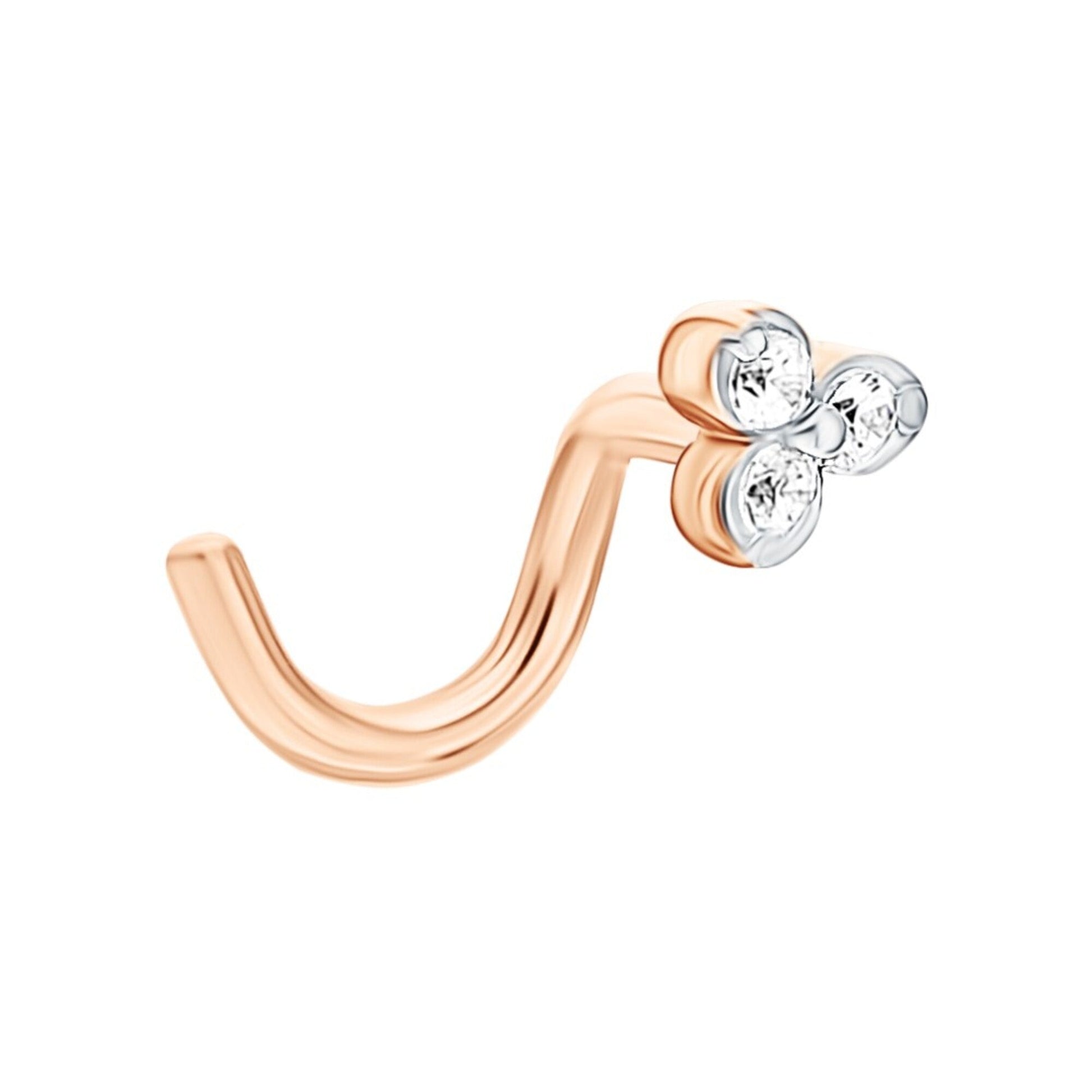 "14K Gold Trinity Diamond Nose Stud |  Genuine Diamond Piercing for Nostril or Tragus |  Genuine Diamond Piercing for Nostril or Tragus | Gifr For Her. Cushionblue