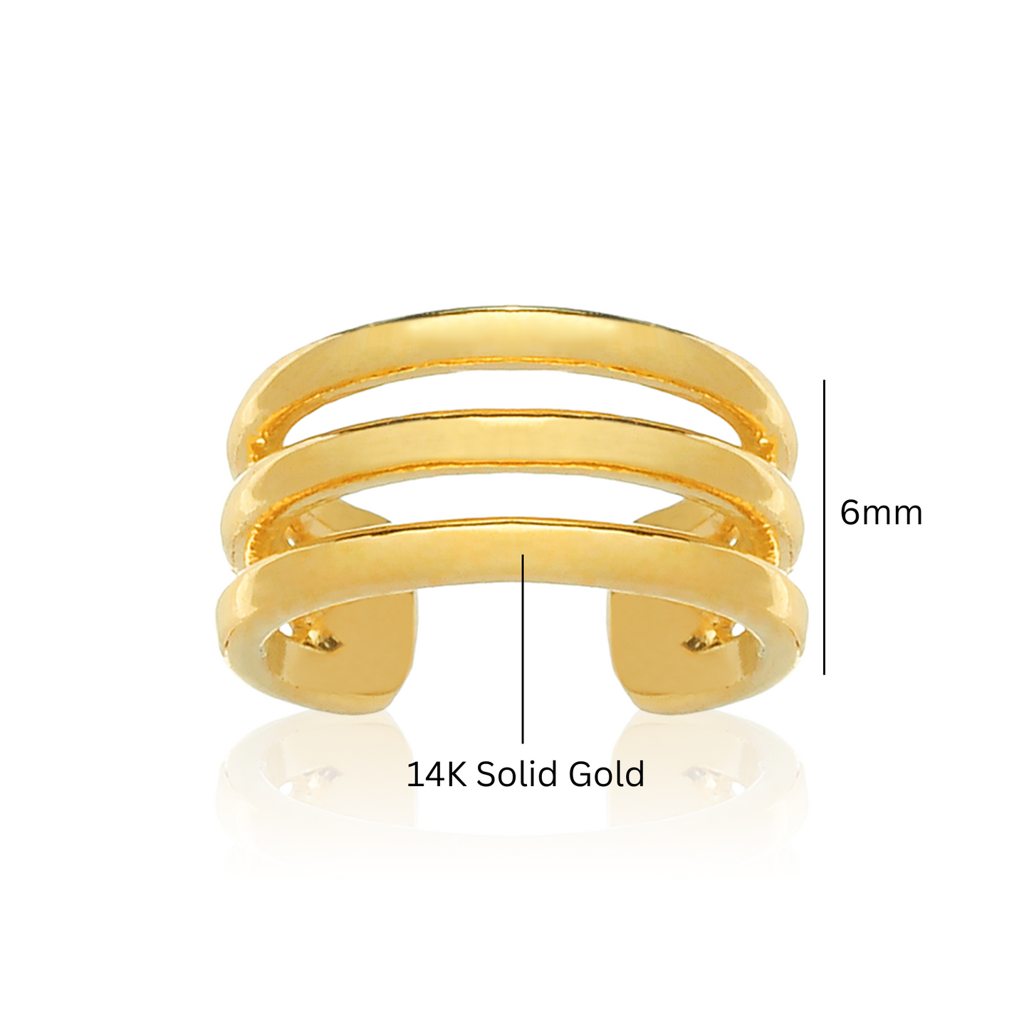 14k Solid Gold Triple Wire Ear Cuff,Three Band Cuff,Helix Piercing. Cushionblue
