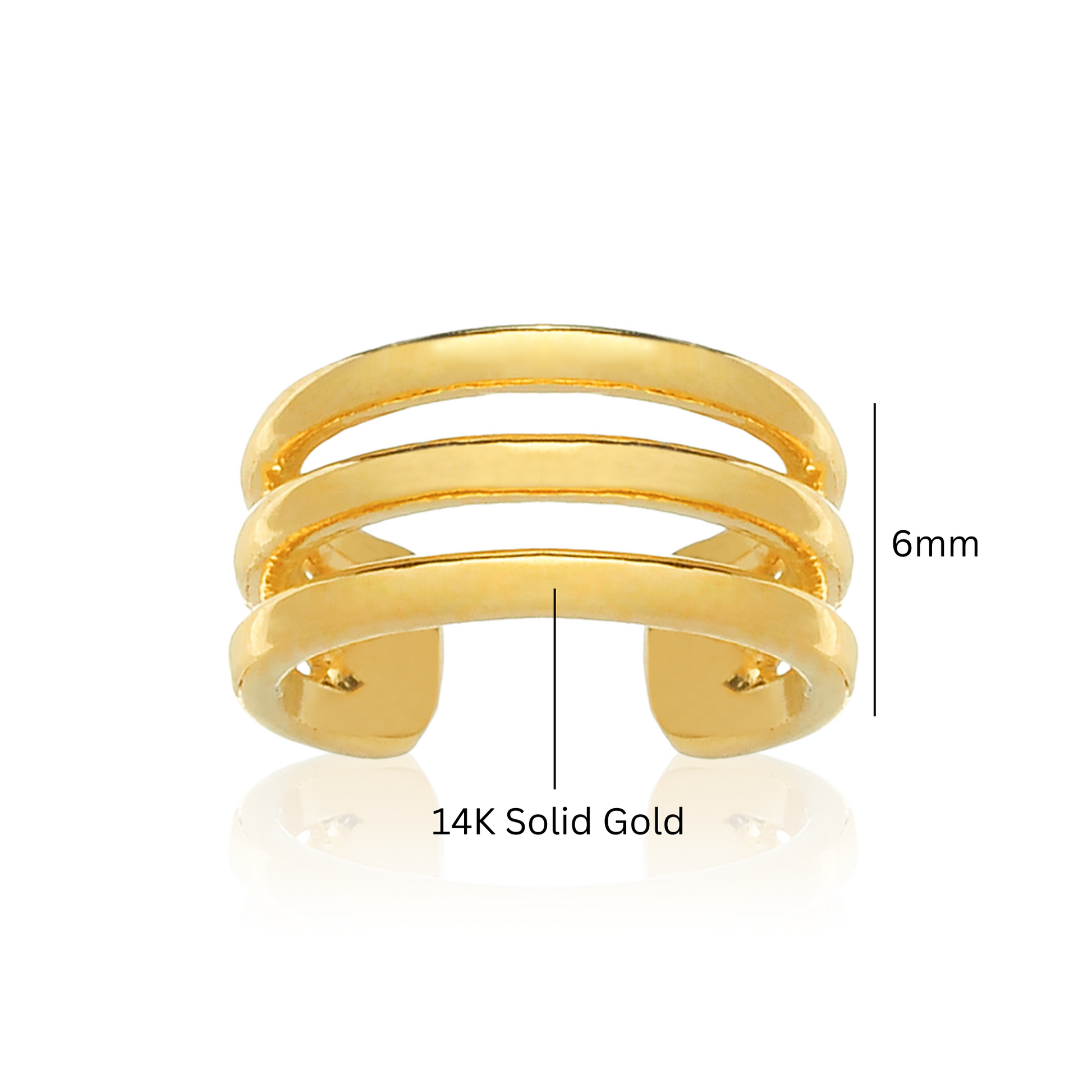 14k Solid Gold Triple Wire Ear Cuff,Three Band Cuff,Helix Piercing. Cushionblue