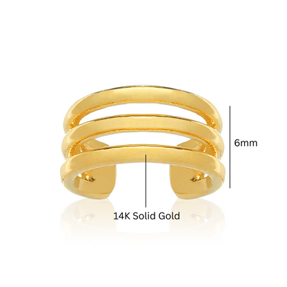 14k Solid Gold Triple Wire Ear Cuff,Three Band Cuff,Helix Piercing. Cushionblue