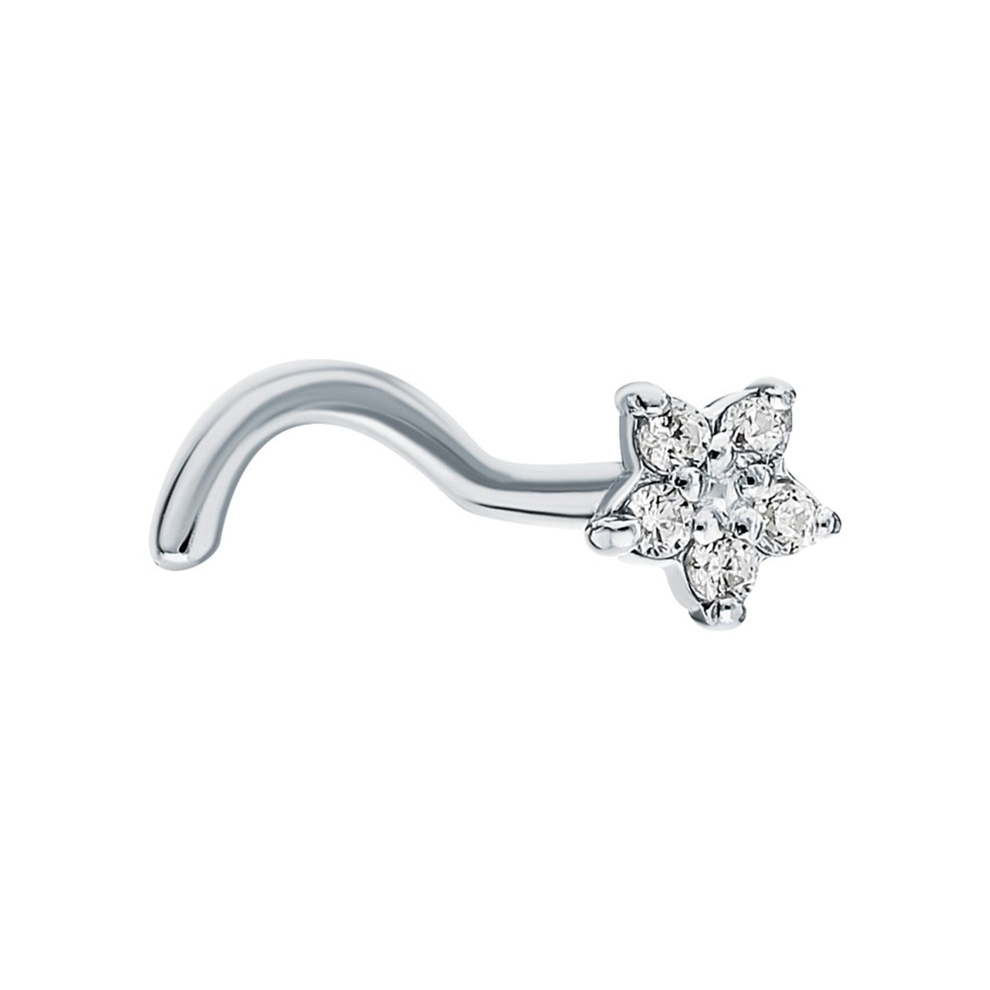 14K Gold Flower Nose Pin, Flower Shaped Diamond Nose Piercing Genuine Diamond Nose Stud. Cushionblue