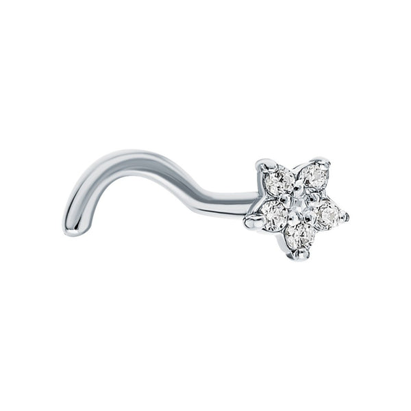 14K Gold Flower Nose Pin, Flower Shaped Diamond Nose Piercing Genuine Diamond Nose Stud. Cushionblue