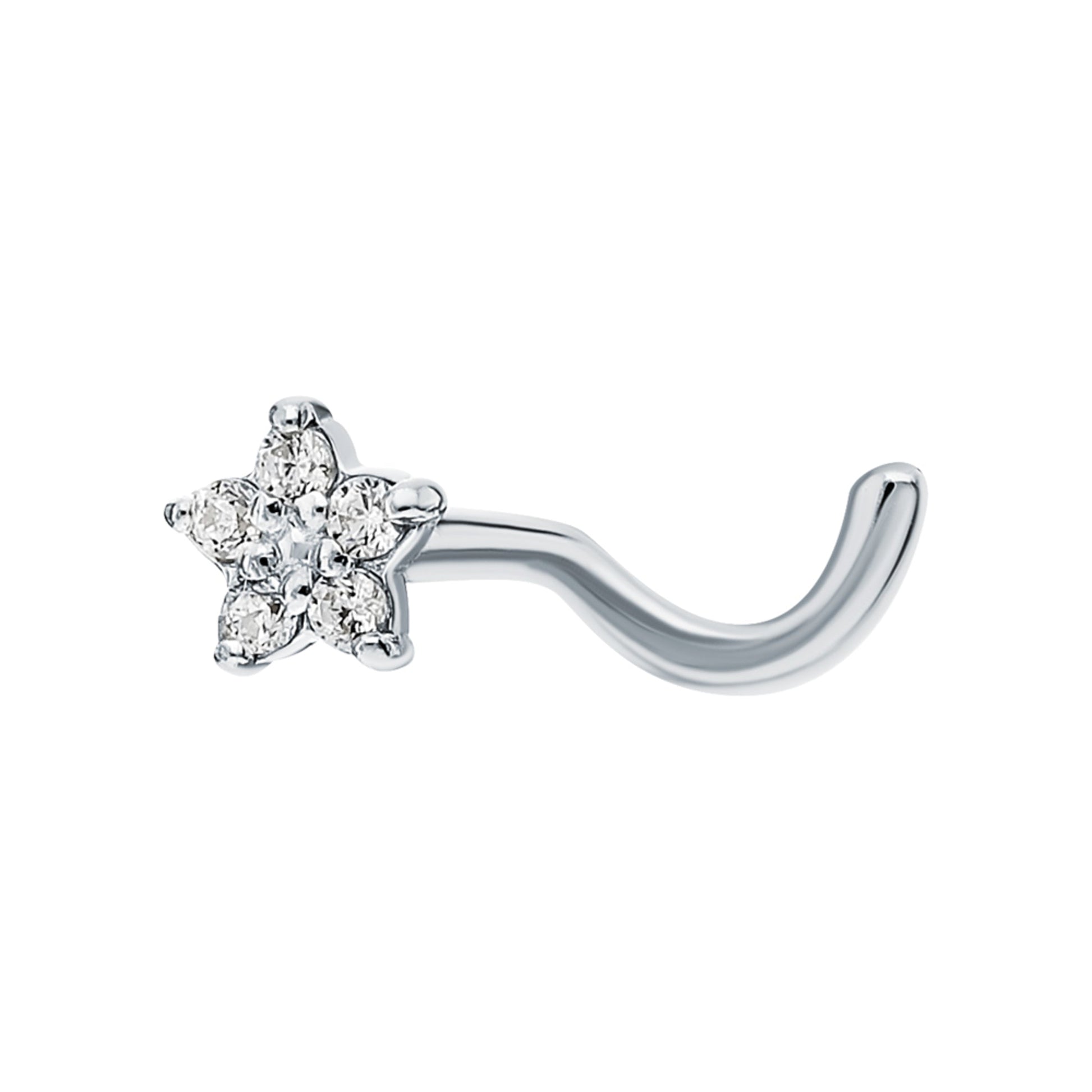 14K Gold Flower Nose Pin, Flower Shaped Diamond Nose Piercing Genuine Diamond Nose Stud. Cushionblue