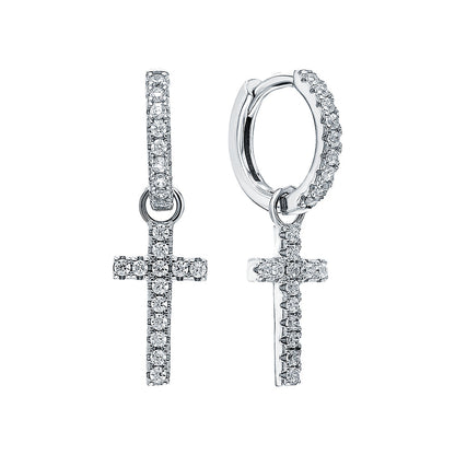 Luxury Diamond Cross Dangle Earrings – 14K Gold or Sterling Silver Huggie Hoops Cushionblue
