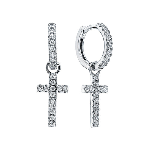 Luxury Diamond Cross Dangle Earrings – 14K Gold or Sterling Silver Huggie Hoops Cushionblue