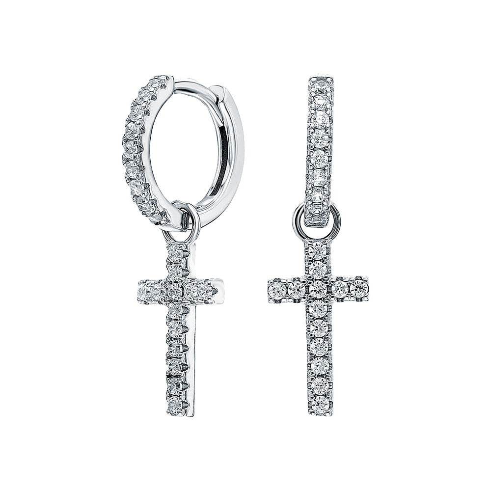 Luxury Diamond Cross Dangle Earrings – 14K Gold or Sterling Silver Huggie Hoops Cushionblue