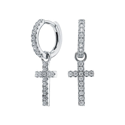 Luxury Diamond Cross Dangle Earrings – 14K Gold or Sterling Silver Huggie Hoops Cushionblue