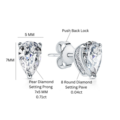 14K White Gold Pear Shaped Diamond Stud Earrings. Cushionblue