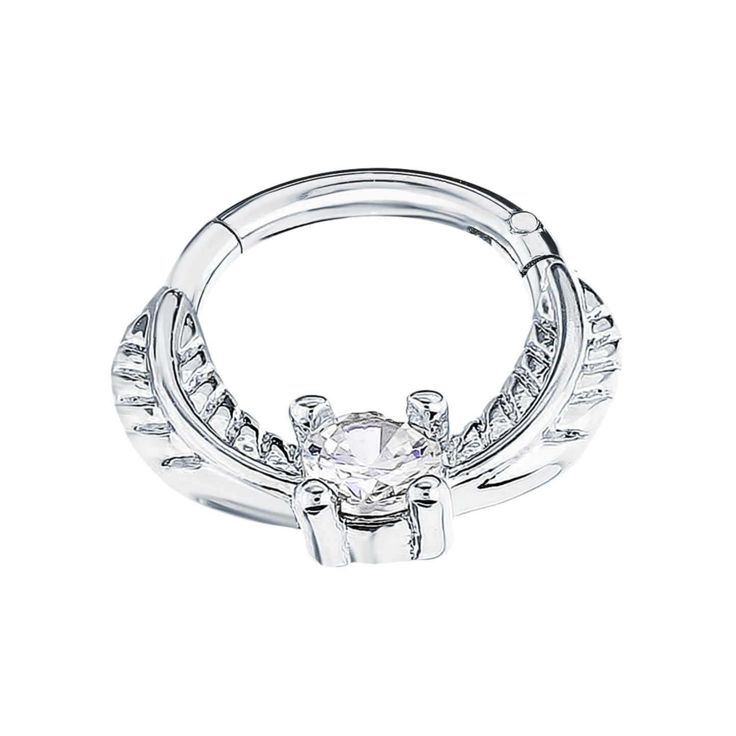 14K Gold Diamond Daith Ring, Natural Diamond Daith Piercing, Septum Nose Hoop. Cushionblue