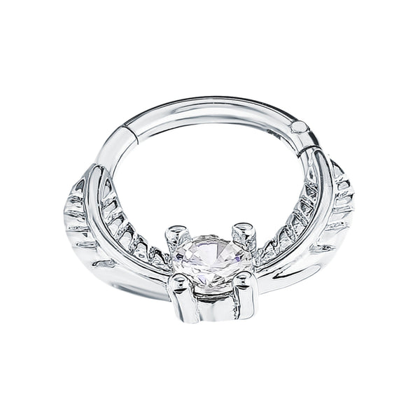 14K Gold Diamond Daith Ring, Natural Diamond Daith Piercing, Septum Nose Hoop. Cushionblue