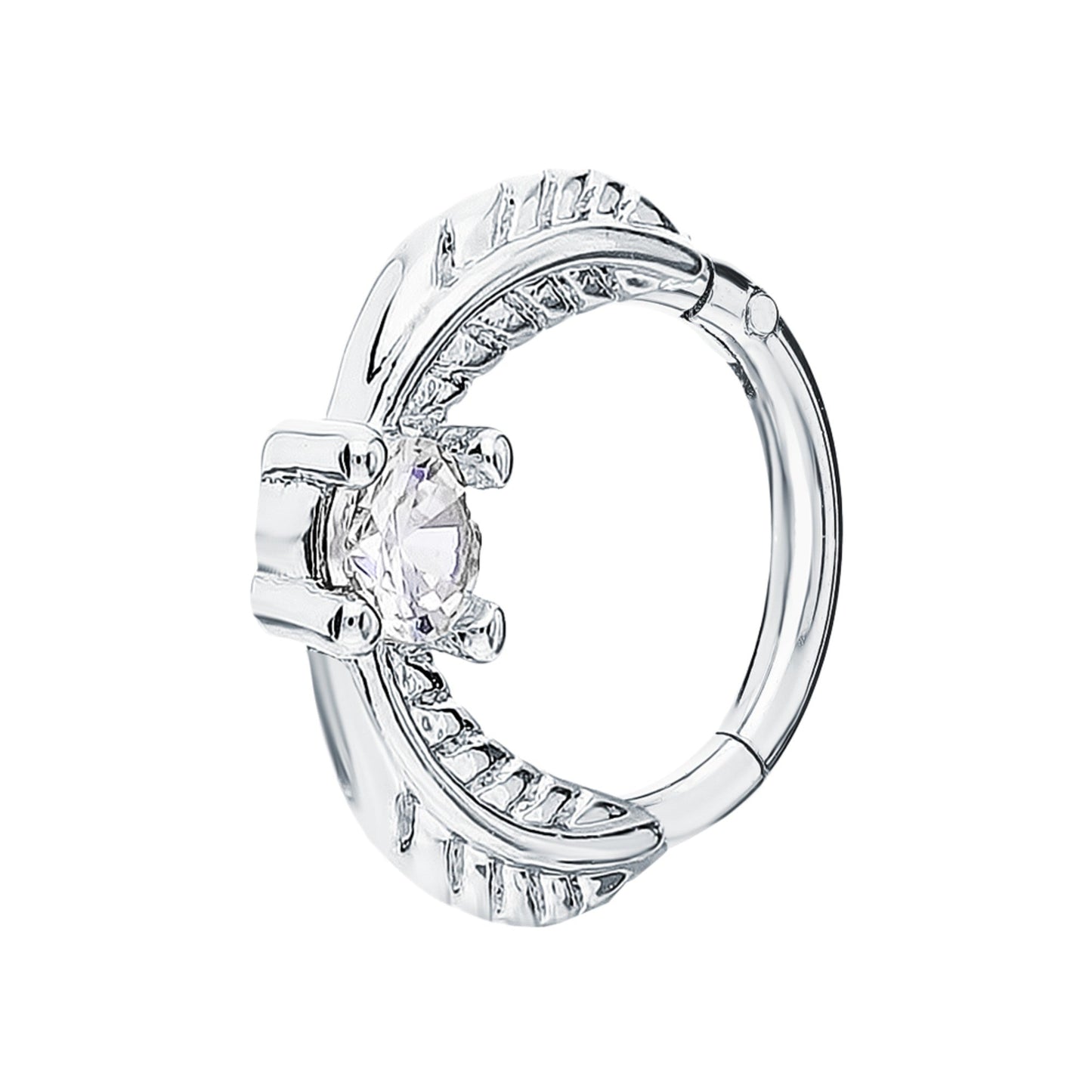 14K Gold Diamond Daith Ring, Natural Diamond Daith Piercing, Septum Nose Hoop. Cushionblue