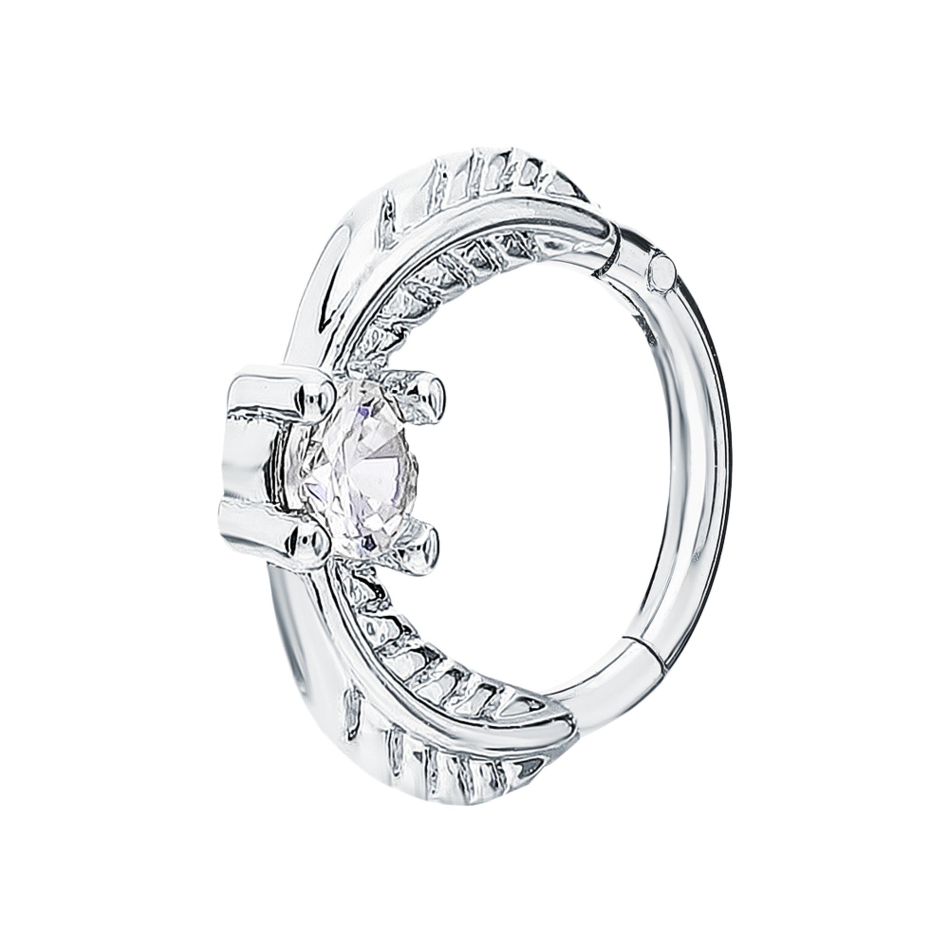 14K Gold Diamond Daith Ring, Natural Diamond Daith Piercing, Septum Nose Hoop. Cushionblue