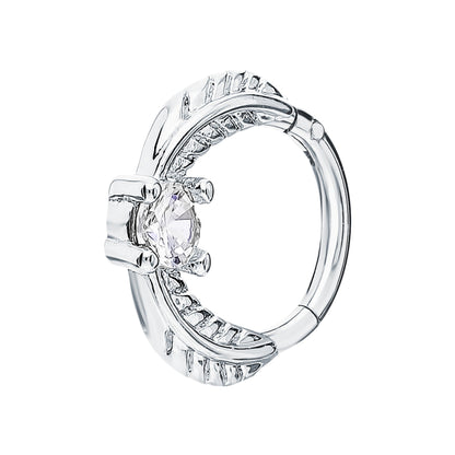 14K Gold Diamond Daith Ring, Natural Diamond Daith Piercing, Septum Nose Hoop. Cushionblue