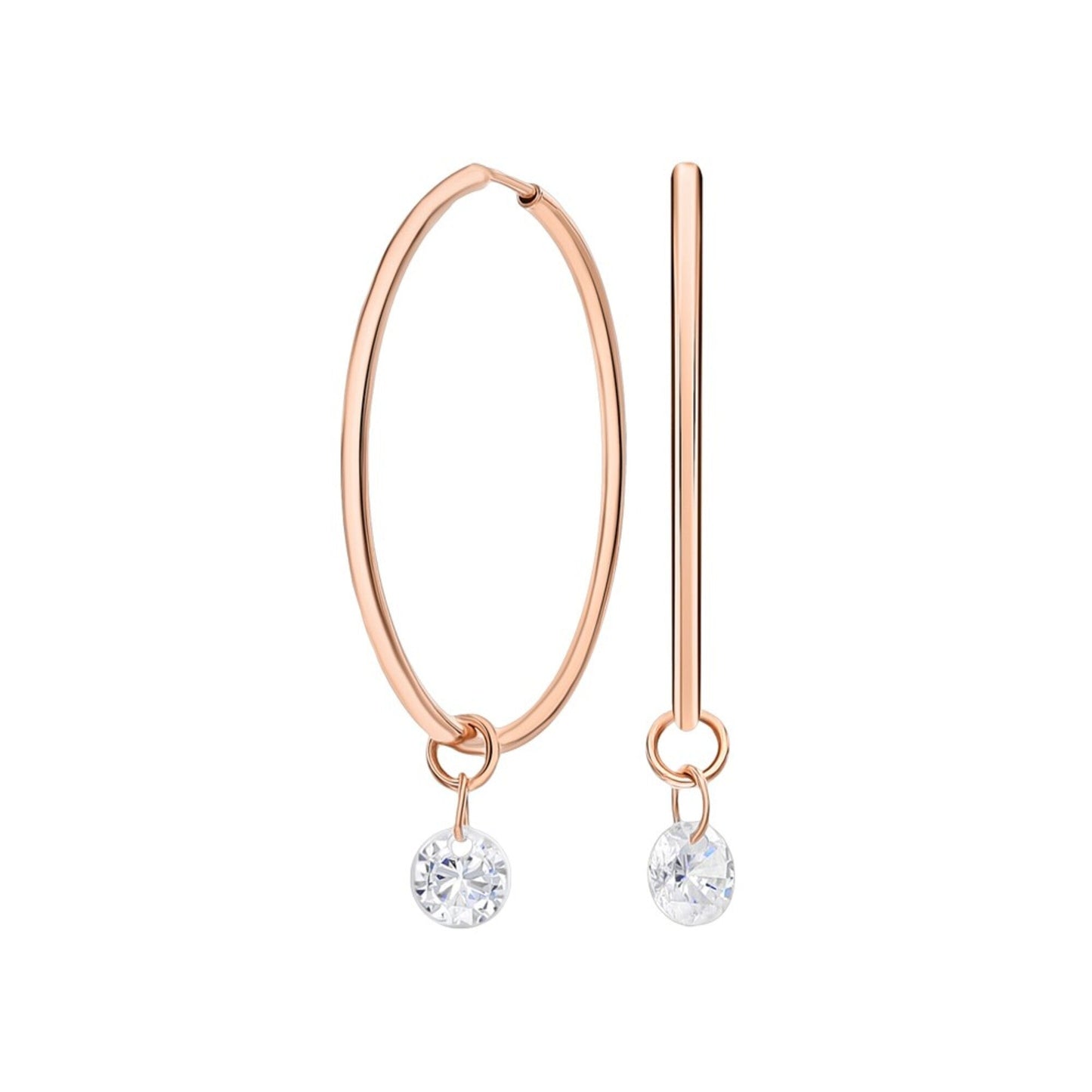 14K Solid Gold Diamond Drop Hoops Single Diamond Drop Earring. Cushionblue