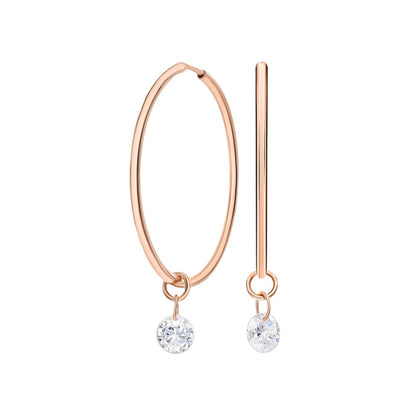 14K Solid Gold Diamond Drop Hoops Single Diamond Drop Earring. Cushionblue