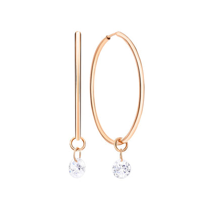 14K Solid Gold Diamond Drop Hoops Single Diamond Drop Earring. Cushionblue