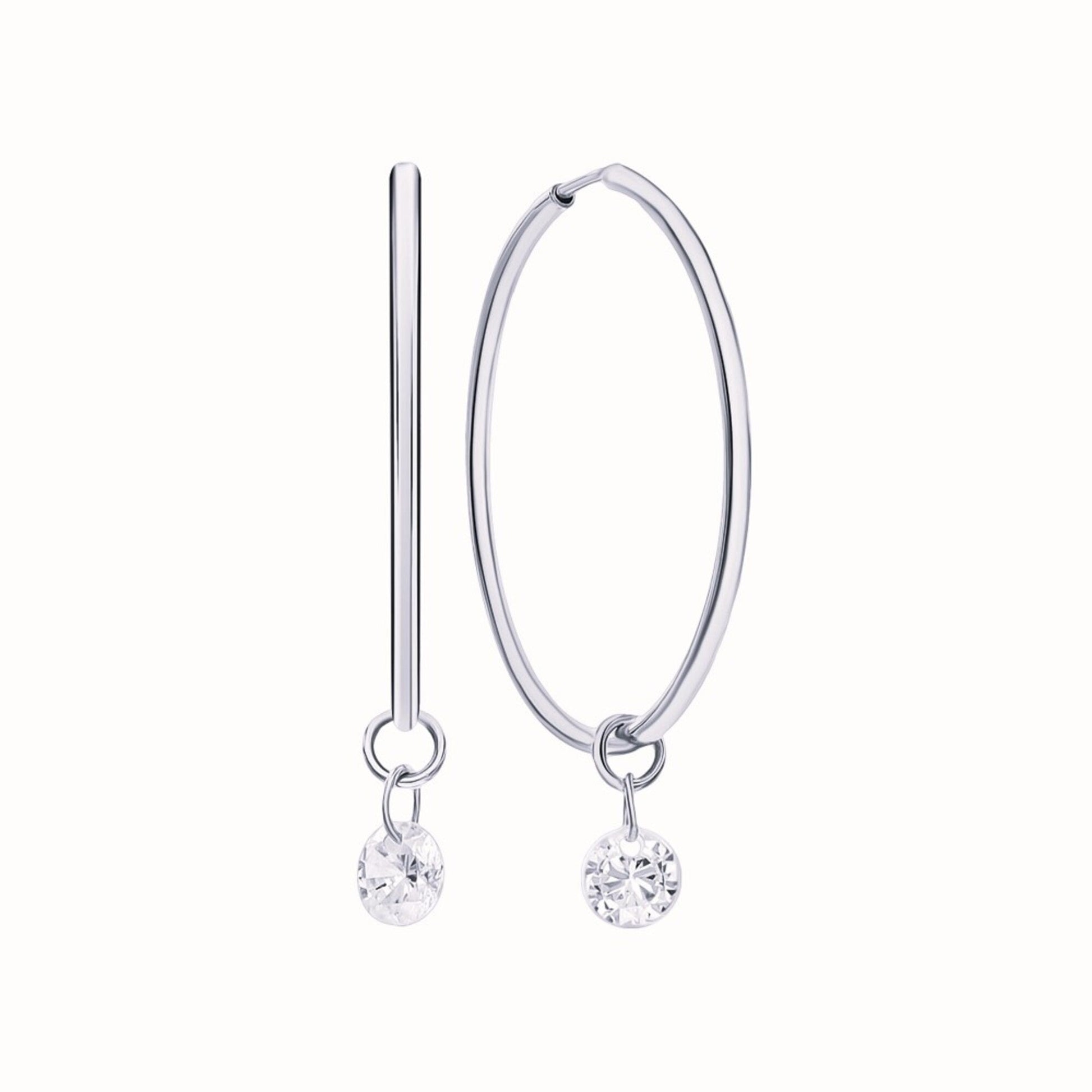 14K Solid Gold Diamond Drop Hoops Single Diamond Drop Earring. Cushionblue