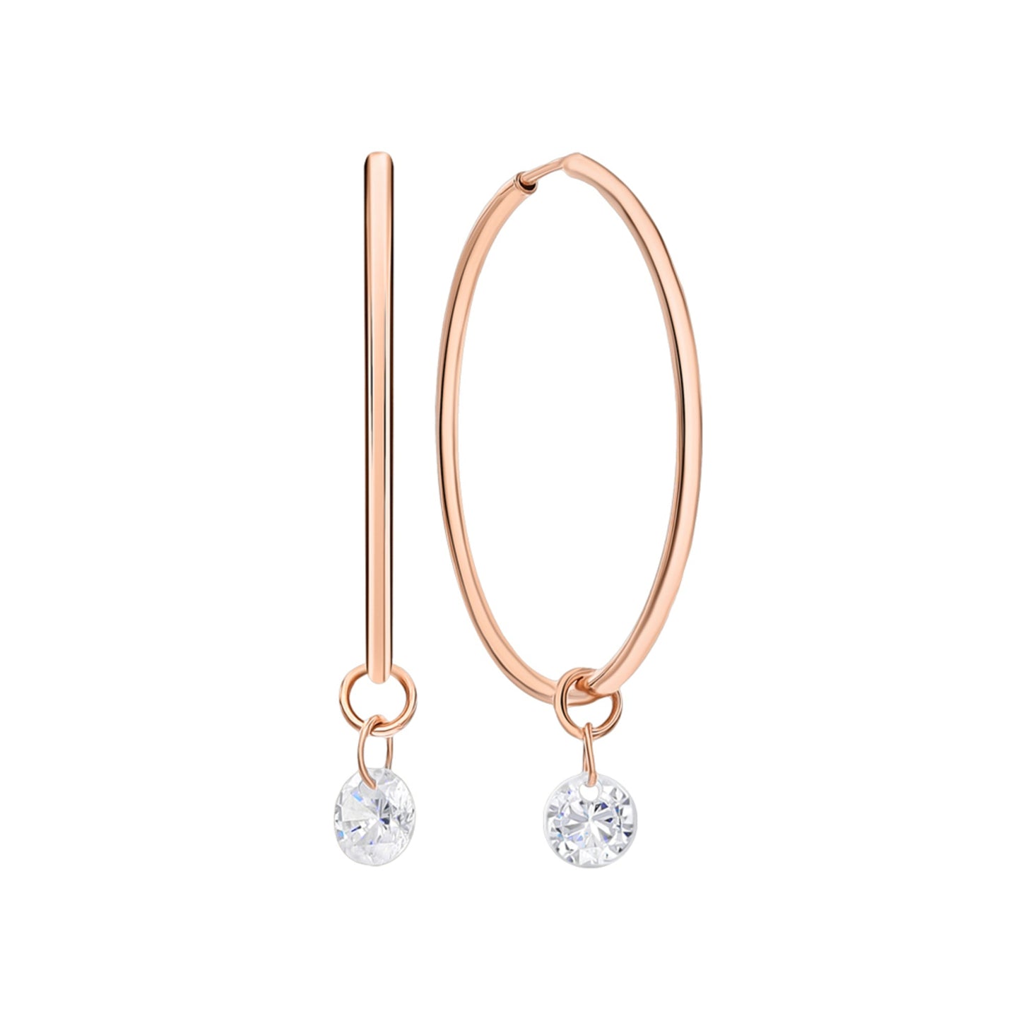 14K Solid Gold Diamond Drop Hoops Single Diamond Drop Earring. Cushionblue