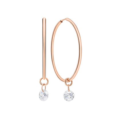14K Solid Gold Diamond Drop Hoops Single Diamond Drop Earring. Cushionblue
