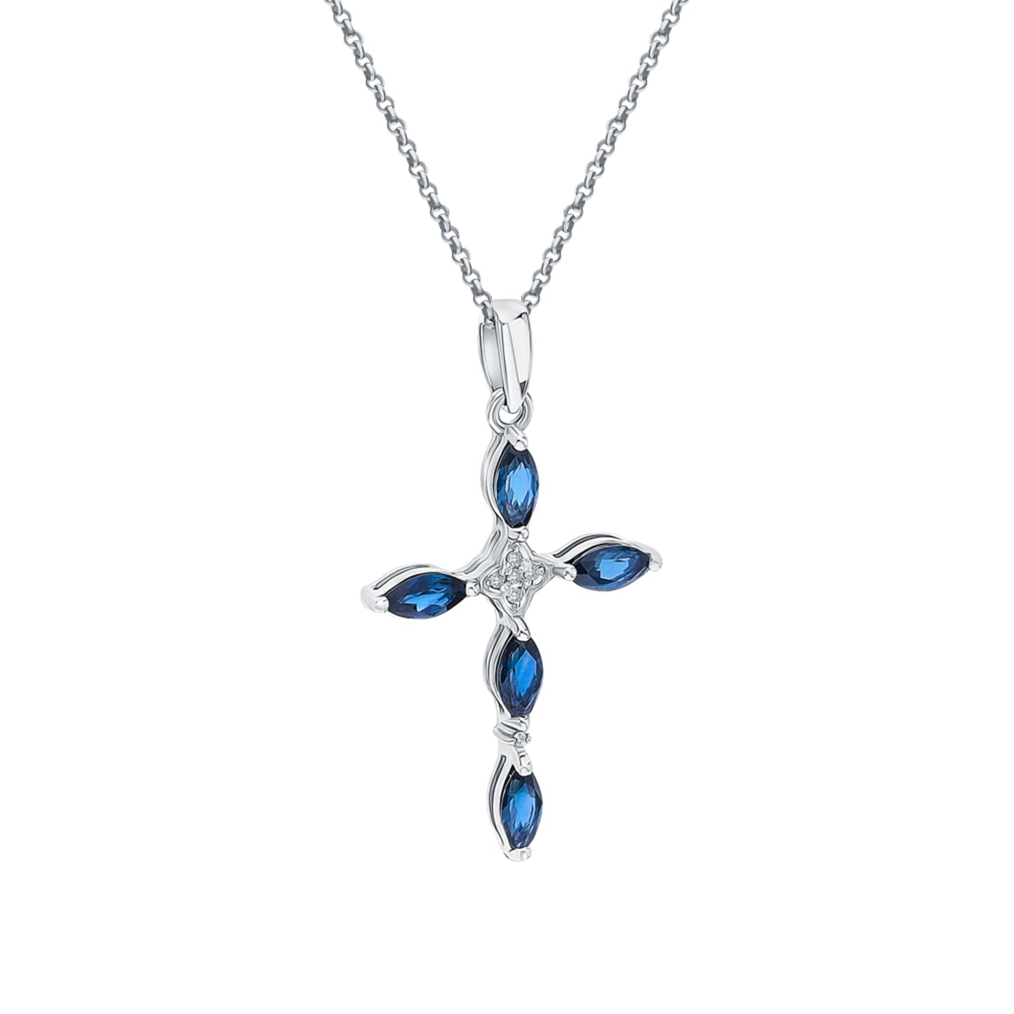 Blue Sapphire Diamond Cross Pendant Cushionblue