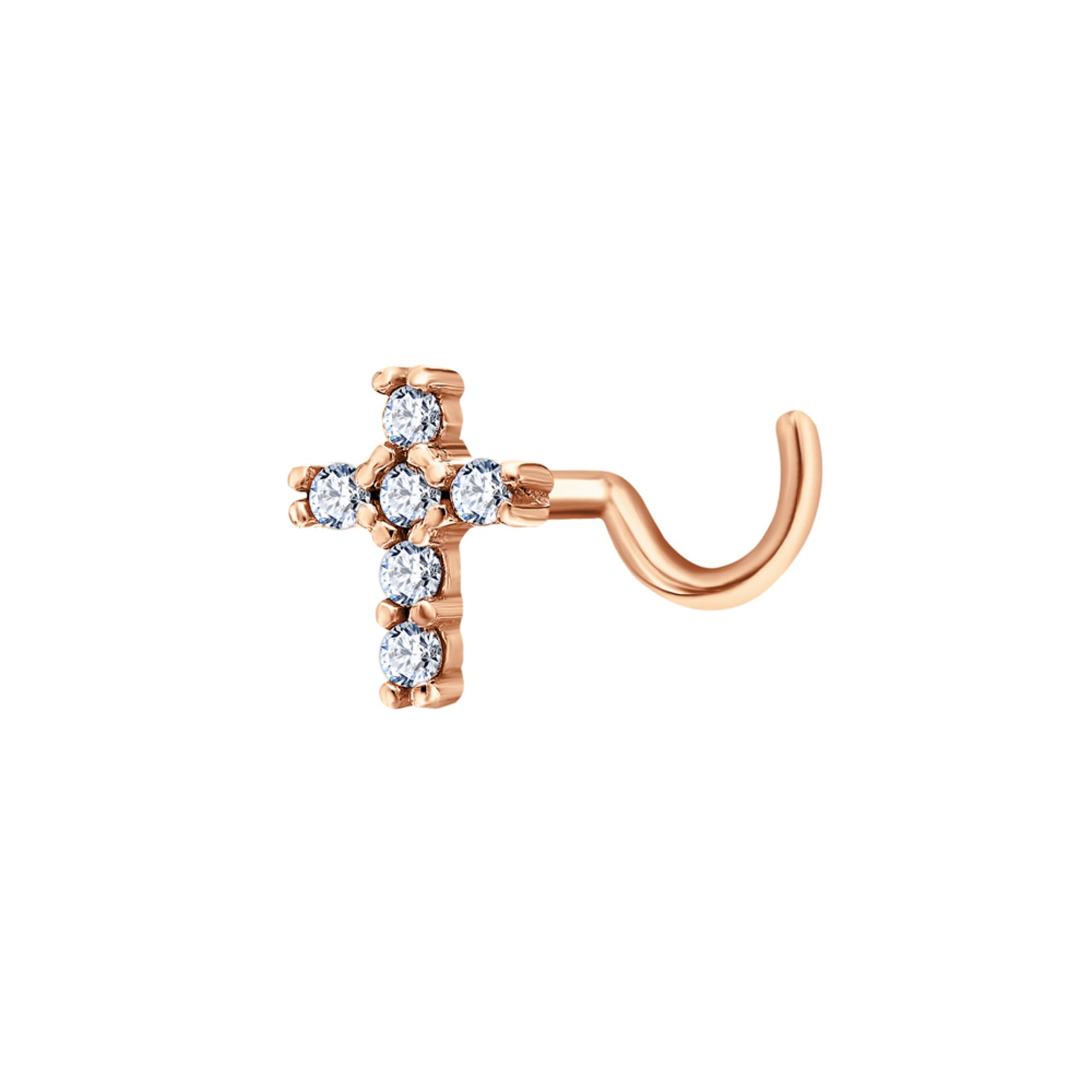 14k Solid Gold Diamond Cross Nose Ring•20G Cross Nose Stud Piercing•Dainty Stud Piercing Cushionblue