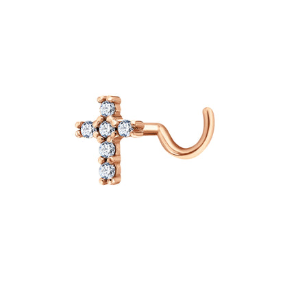 14k Solid Gold Diamond Cross Nose Ring•20G Cross Nose Stud Piercing•Dainty Stud Piercing Cushionblue