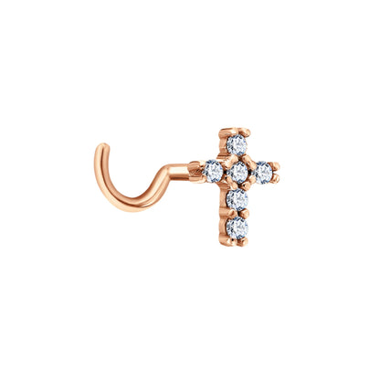14k Solid Gold Diamond Cross Nose Ring•20G Cross Nose Stud Piercing•Dainty Stud Piercing Cushionblue