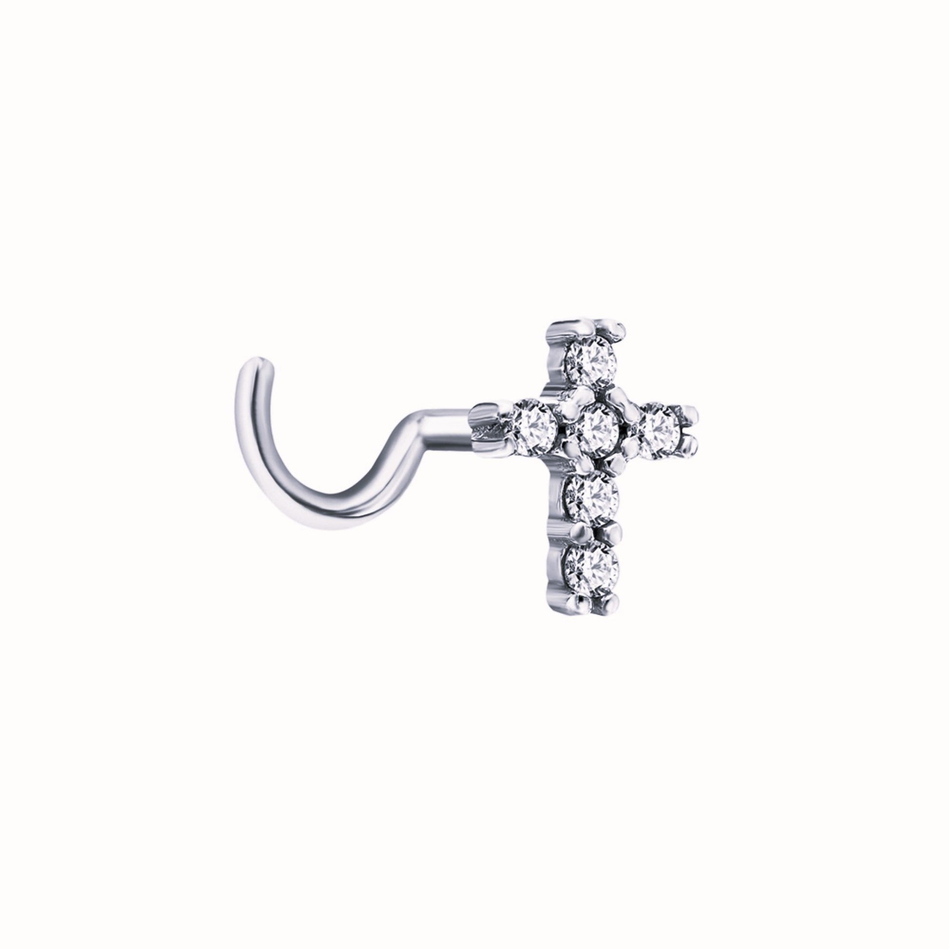 14k Solid Gold Diamond Cross Nose Ring•20G Cross Nose Stud Piercing•Dainty Stud Piercing Cushionblue