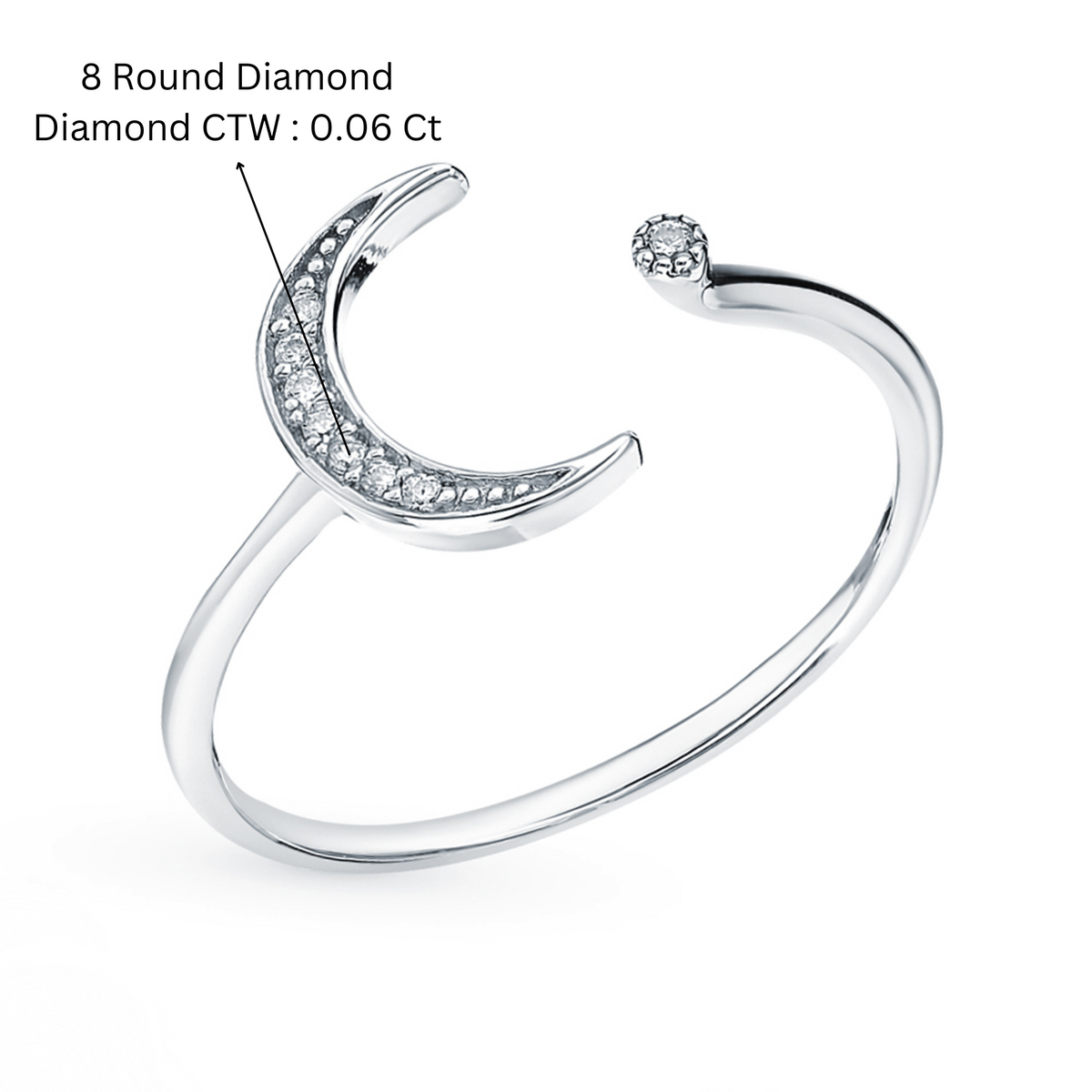 14k Gold Diamond Moon Ring Crescent Moon Diamond (0.08ct) Ring, Cuff Stacking Bend. Cushionblue