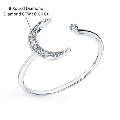 14k Gold Diamond Moon Ring Crescent Moon Diamond (0.08ct) Ring, Cuff Stacking Bend. Cushionblue