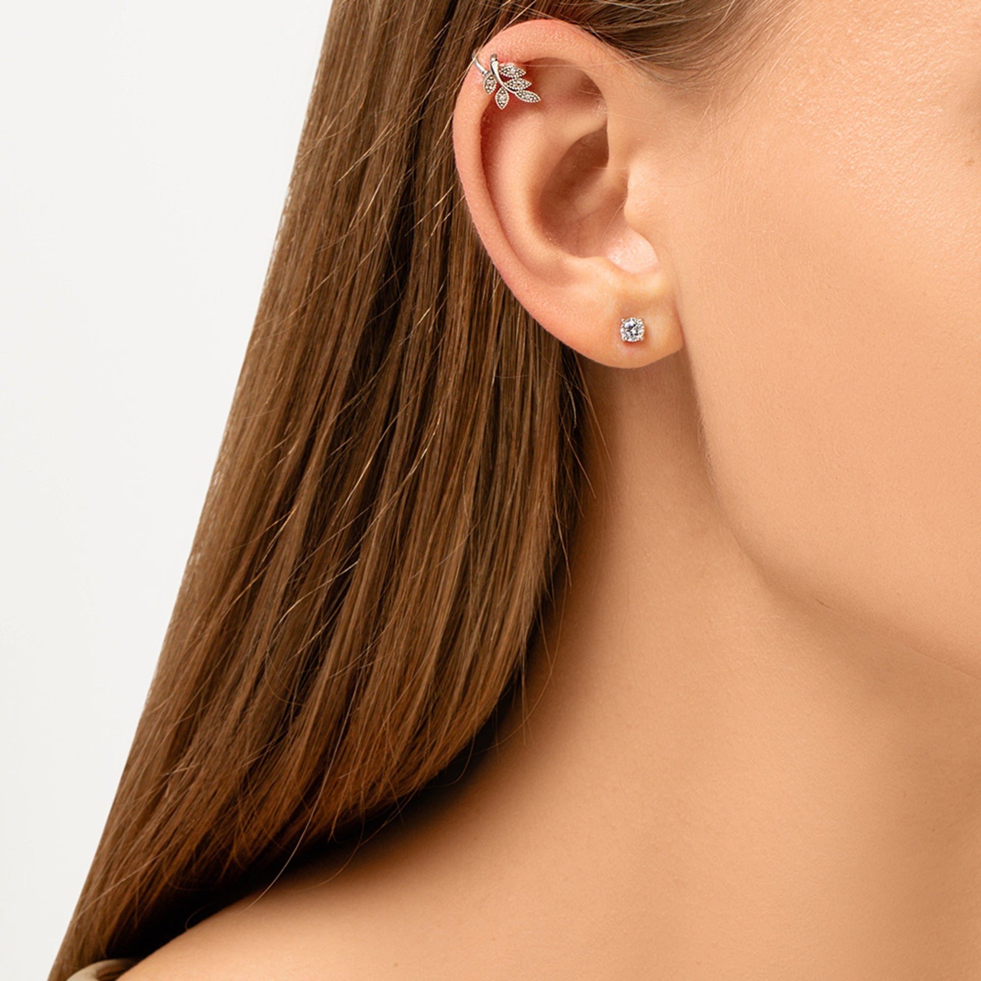 14K Gold Helix Ear Cuff Diamond(0.95ct) Leaf Ear Cuff Leaf Wrap Earring. Cushionblue
