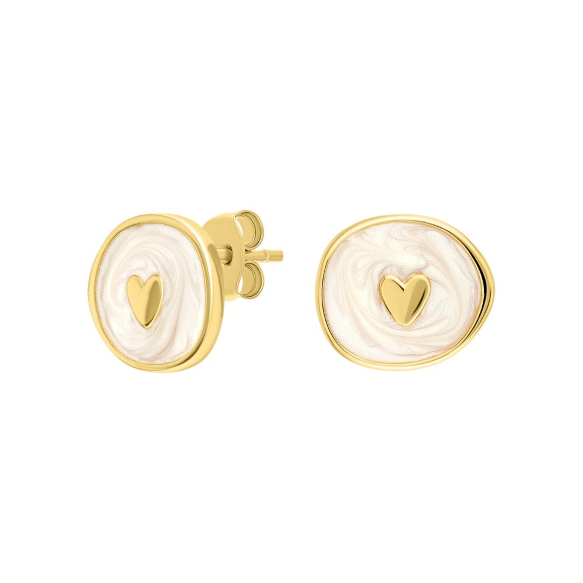 White Enamel Heart Earring-Enamel Heart Ear Stud. Cushionblue