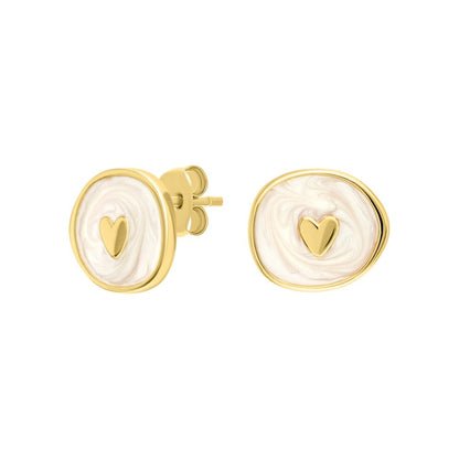 White Enamel Heart Earring-Enamel Heart Ear Stud. Cushionblue