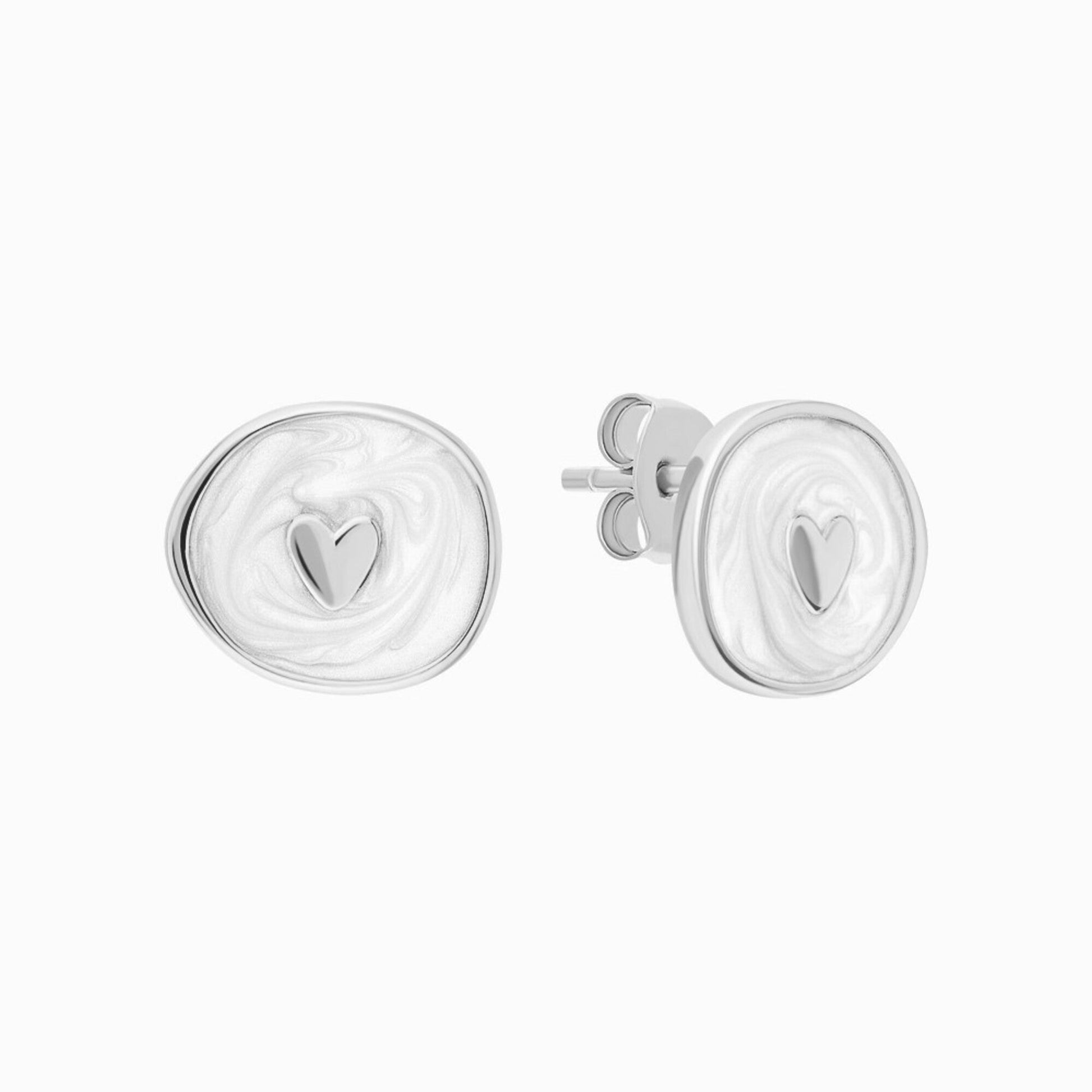 White Enamel Heart Earring-Enamel Heart Ear Stud. Cushionblue