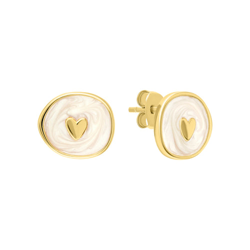 White Enamel Heart Earring-Enamel Heart Ear Stud. Cushionblue