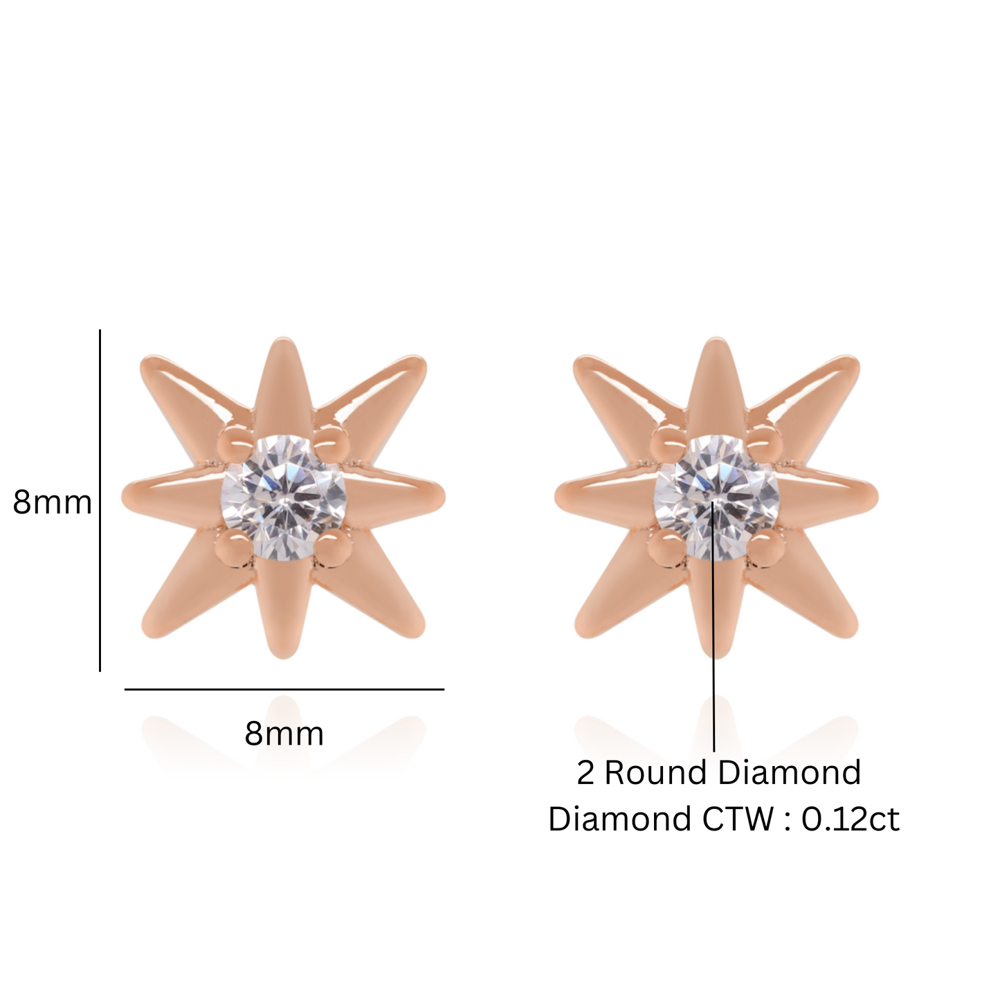 14K Solid Gold Diamond Star Stud Earrings (0.12ct) North Star Earrings/Minimalist Earrings. Cushionblue