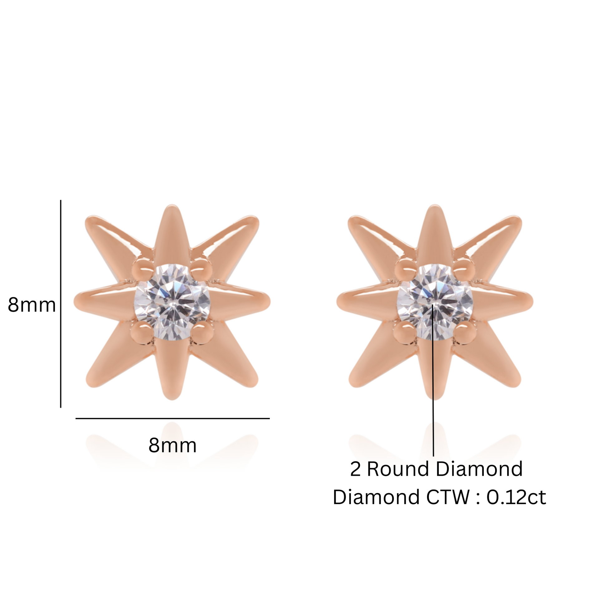 14K Solid Gold Diamond Star Stud Earrings (0.12ct) North Star Earrings/Minimalist Earrings. Cushionblue
