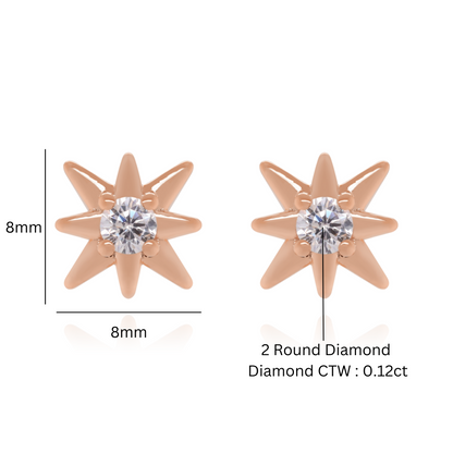14K Solid Gold Diamond Star Stud Earrings (0.12ct) North Star Earrings/Minimalist Earrings. Cushionblue