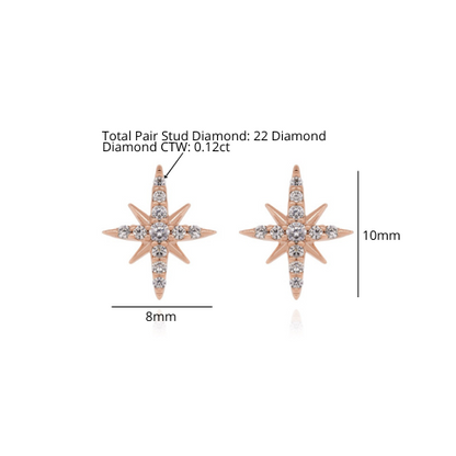 14k Gold Diamond Star Earring,Tiny Celestial North Stud,Cartilage North Star Piercing. Cushionblue