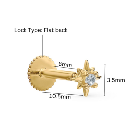 14k Gold Celestial Cartilage Earring North Star Diamond Tragus Piercing/Helix Piercing. Cushionblue