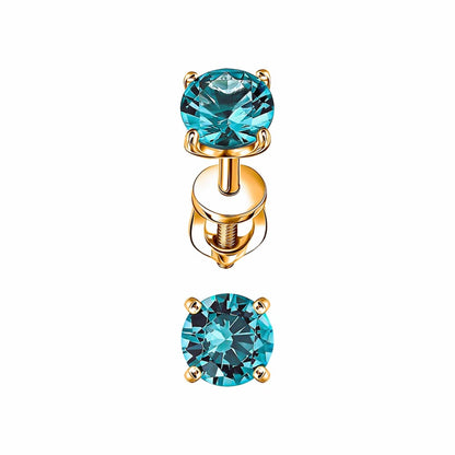 14k Solid Gold Paraiba Tourmaline Stud Earring, Green Round Paraiba Studs. Cushionblue