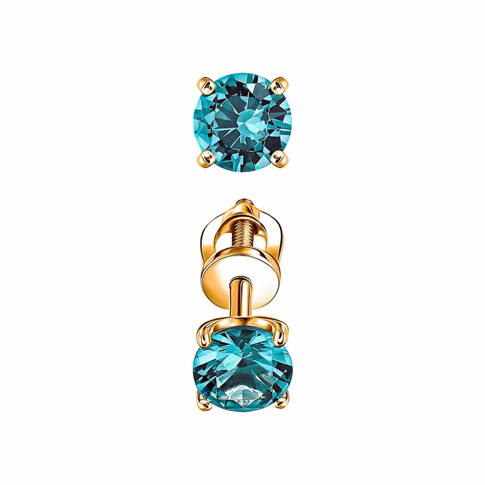 14k Solid Gold Paraiba Tourmaline Stud Earring, Green Round Paraiba Studs. Cushionblue