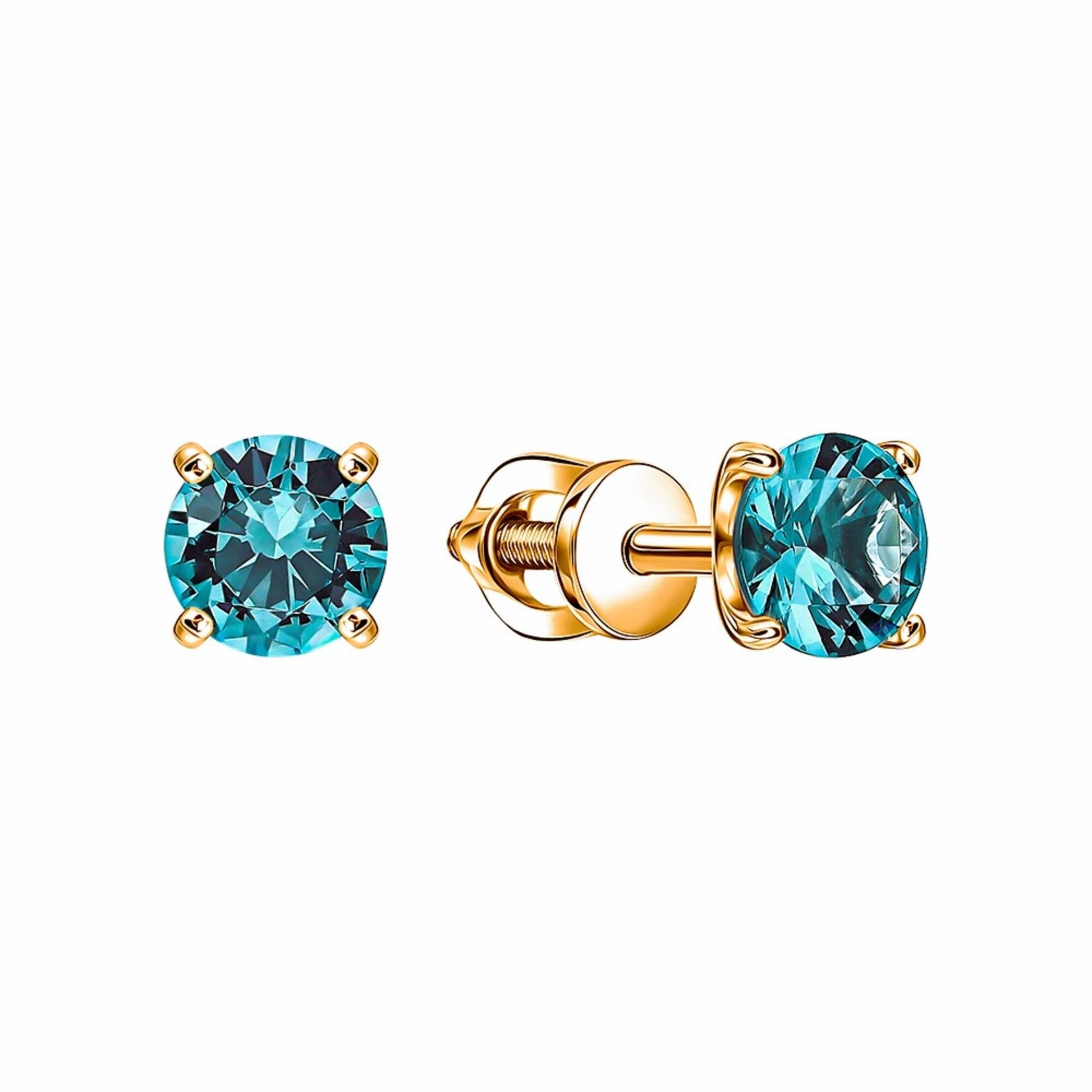 14k Solid Gold Paraiba Tourmaline Stud Earring, Green Round Paraiba Studs. Cushionblue