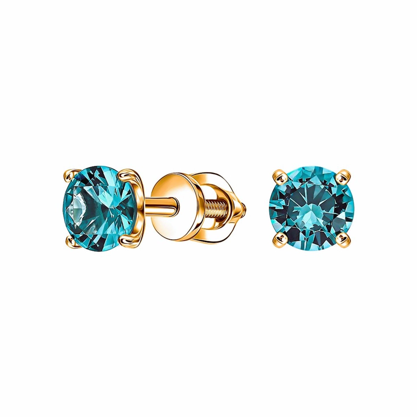 14k Solid Gold Paraiba Tourmaline Stud Earring, Green Round Paraiba Studs. Cushionblue