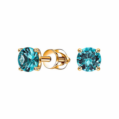 14k Solid Gold Paraiba Tourmaline Stud Earring, Green Round Paraiba Studs. Cushionblue