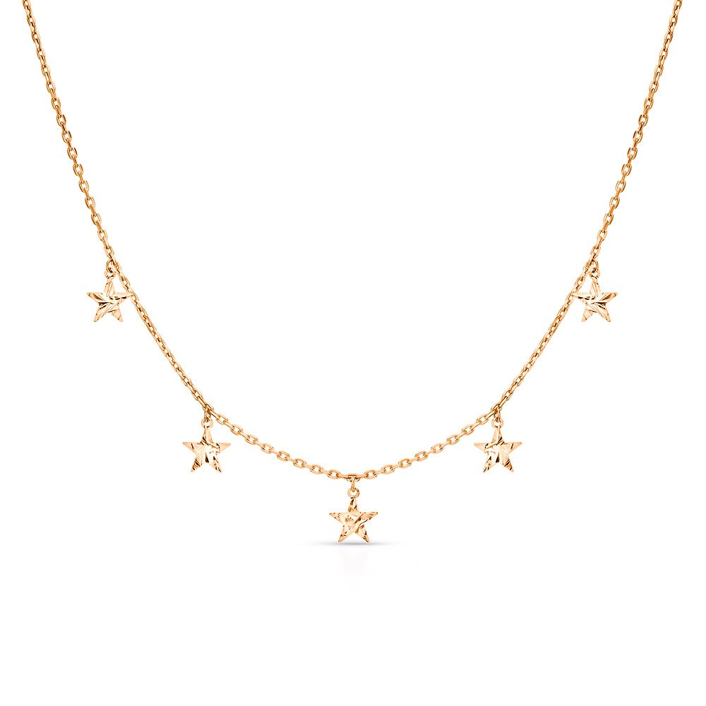 14k Solid Gold Star Dangle Choker Necklace | Tiny Star Station Necklace | Celestial Jewelry for Astrology Lovers, Gift for Her. Cushionblue