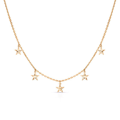 14k Solid Gold Star Dangle Choker Necklace | Tiny Star Station Necklace | Celestial Jewelry for Astrology Lovers, Gift for Her. Cushionblue