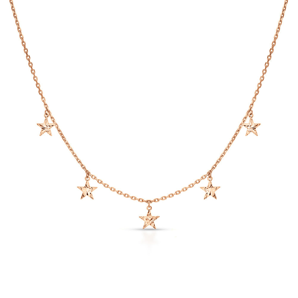 14k Solid Gold Star Dangle Choker Necklace | Tiny Star Station Necklace | Celestial Jewelry for Astrology Lovers, Gift for Her. Cushionblue